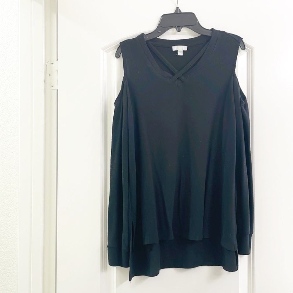 Charming Charlie black cold shoulder long sleeve sweater